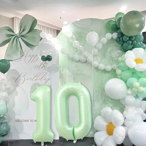 Miniatura 3 de 1 globo de aluminio verde claro de 40 pulgadas, globos gigantes de helio número 1 para niños y niñas, decoraciones de primer cumpleaños, baby
