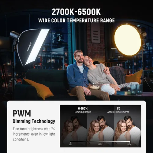 Miniatura 5 de NEEWER MS150B 130W Luz de vídeo LED bicolor, iluminación de fotografía portátil mini COB con control de aplicación, modo 2.4G, montaje Bowens