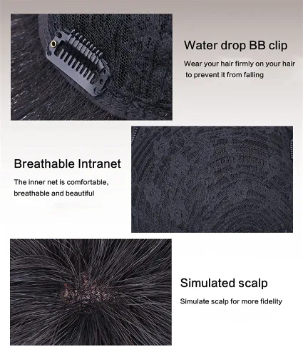 Miniatura 5 de Pelo corto para hombre, cabello humano real, clip en piezas de cabello para cubrir la pérdida de cabello blanco, tupé de 6.3x7.1 in, hecho a mano