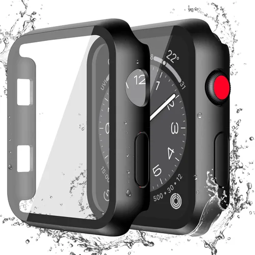 Miniatura 39 de Misxi Paquete de 2 fundas impermeables con botón diseñadas para Apple Watch Series 3 Series 2 de 38mm, funda rígida de policarbonato anticaídas