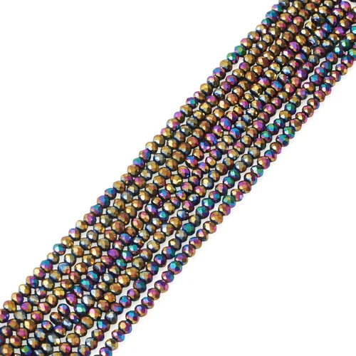 Miniatura 7 de FASHEWELRY 10 hebras de cuentas de vidrio chapadas en arco iris de 0.118 pulgadas (0.118 in), cuentas espaciadoras de cristal de Rondelle, cuentas