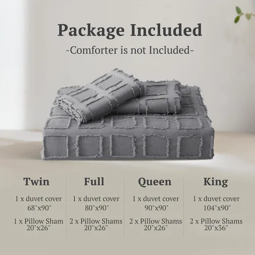 Miniatura 7 de MILDLY Juego de funda de edredón de tejido gofre, funda de edredón gris copetuda, 100% microfibra lavada, suave y transpirable, con textura, cierre