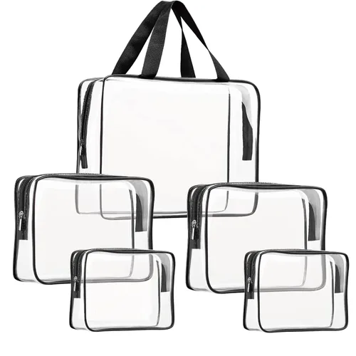 Miniatura 12 de Kit de 3 piezas de bolsas de artículos de aseo de viaje de PVC cristalino para mujeres y hombres, organizador de embalaje de vinilo impermeable