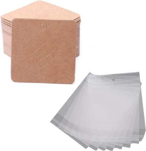 Miniatura 7 de Broche de papel kraft de 100 piezas, tarjetas con broche cuadrado, soporte para exhibir tarjetas, aretes marrones, etiqueta para vender joyas