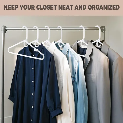 Miniatura 5 de Paquete de 10 perchas de plástico blanco de calidad, paquete múltiple súper resistentes para ropa, perchas de ropa estándar gruesas y fuertes