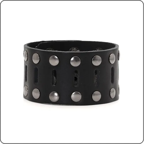 Miniatura 7 de Pulsera de cuero ancho hueco de doble fila de remaches punk rock