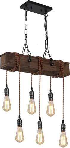 Miniatura 9 de KEESFU 4 luces colgantes de granja para isla de cocina, luz colgante de techo de madera rústica, altura ajustable, lámpara de comedor para isla