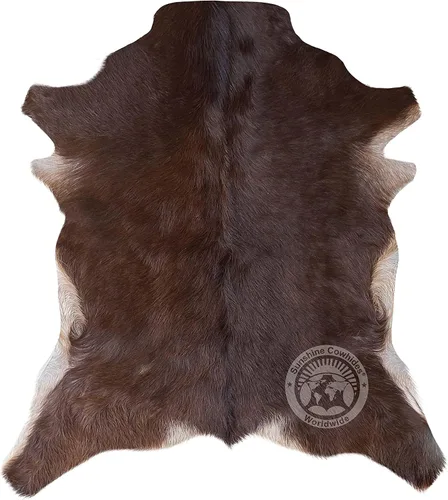 Sunshine Cowhides Alfombra de piel de cabra 100% auténtica, piel de cabra natural en tono oscuro, para sala de estar, dormitorio y oficina, alfombra