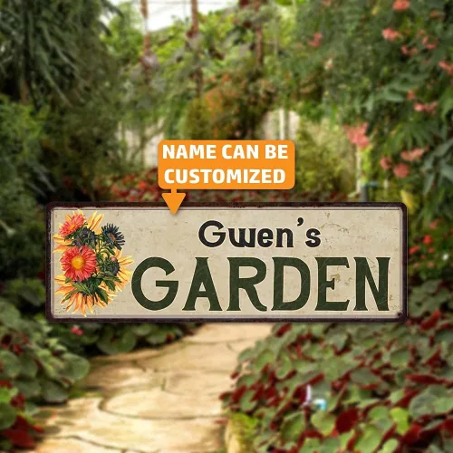 Letrero de jardín personalizado con diseño de flores, rústico, con nombre, decoración de flores, vintage, arte de pared para mamás, placa de