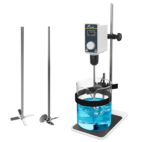 LAB FISH Agitador de laboratorio | Varilla de agitación y soporte de acero inoxidable | Mezclador velocidad ajustable 100-1500RPM Capacidad 20L