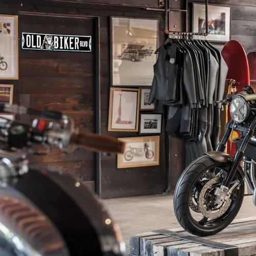 Miniatura 5 de Letrero de metal con texto en inglés "Old Biker Blvd", decoración de pared para el hogar, bar, garaje, 16 x 4 pulgadas