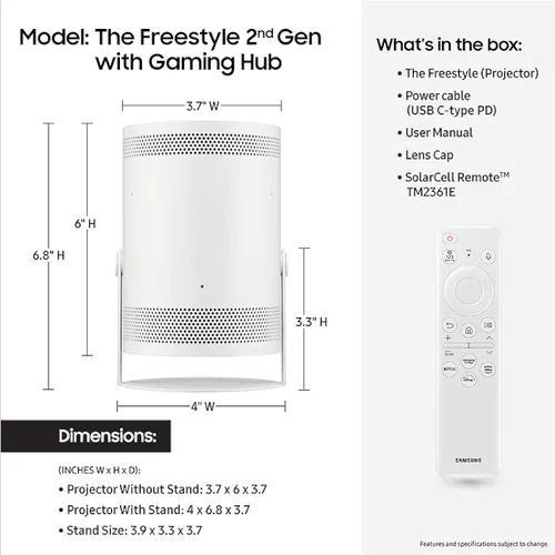Miniatura 2 de Samsung 30" - 100" The Freestyle 2nd Gen con Gaming Hub Proyector portátil inteligente, FHD, HDR, experiencia de cine en casa de pantalla grande