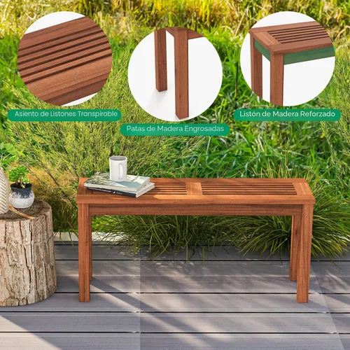 Miniatura 7 de Tangkula Banco de madera para patio, banco de madera maciza para 2 personas con asiento de listones, Loveseat de 39.5 pulgadas de largo con marco