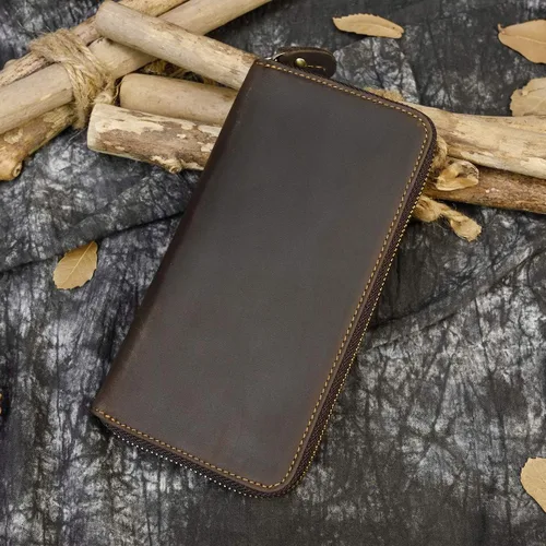 Miniatura 7 de LUUFAN Billetera larga de cuero genuino para hombre, cartera plegable grabada