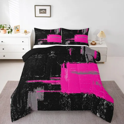 Miniatura 52 de Feelyou Edredón Abstracto Juego de edredón de arte abstracto moderno para niños y niñas, color morado, azul, negro, juego de ropa de cama para Multi