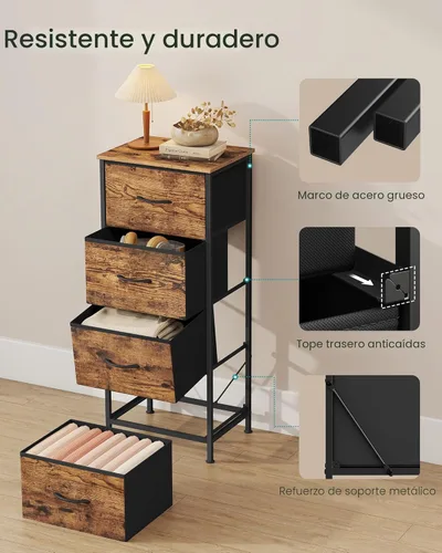 Miniatura 6 de SONGMICS Cómoda para dormitorio, cómoda, acero, MDF, 4 cajones de tela no tejida, unidad organizadora de almacenamiento, armario, entrada, marrón