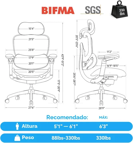 Miniatura 3 de SIHOO Doro C300 Pro V2 - Silla de oficina ergonómica sin reposapiés, soporte adaptativo de cuerpo completo, reposabrazos 8D y malla transpirable