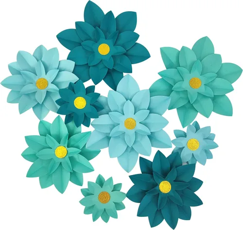 Miniatura 8 de Juego de 7 flores de papel arcoíris para pared de 10 pulgadas, decoración de telón de fondo para fiesta temática de arcoíris, fiesta de cumpleaños