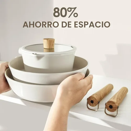 Miniatura 7 de SENSARTE Juego de utensilios de cocina antiadherentes de cerámica, no tóxicos, juego de ollas y sartenes saludables de cerámica con mango que se
