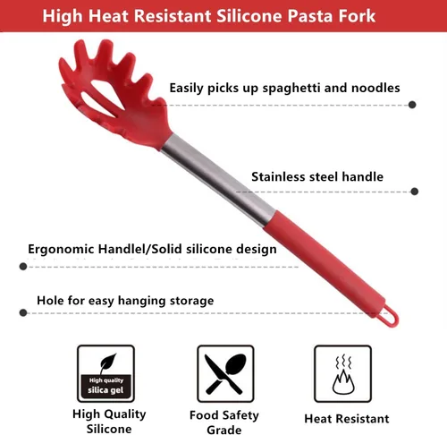 Miniatura 3 de Tenedor de silicona para pasta, cuchara de espagueti, para cocina, resistente al calor, cuchara de pasta de grado alimenticio con mango de acero