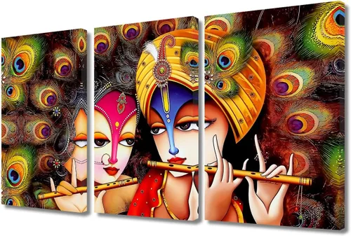 Miniatura 31 de Pintura india hindú Dios Señor Krishna imágenes sobre lienzo, arte de pared de 3 piezas, arte de pared moderno, decoración del hogar para sala