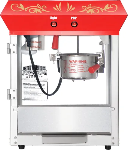 Miniatura 6 de Great Northern Popcorn - Máquina de palomitas de maíz de 4 onzas con hervidor de acero inoxidable, luz de calentamiento calentada y cajón de viejas