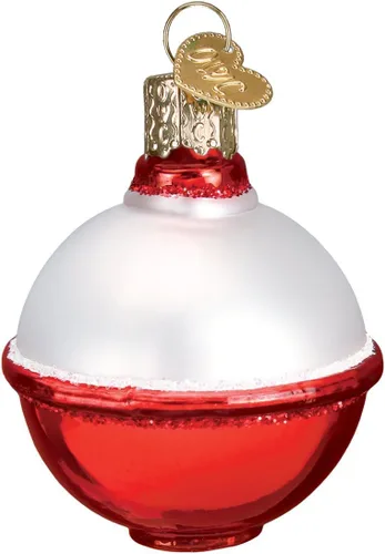 Old World Christmas Adorno de cristal soplado de pesca Bobber para árbol de Navidad, decoración navideña artesanal, colección de pescadores
