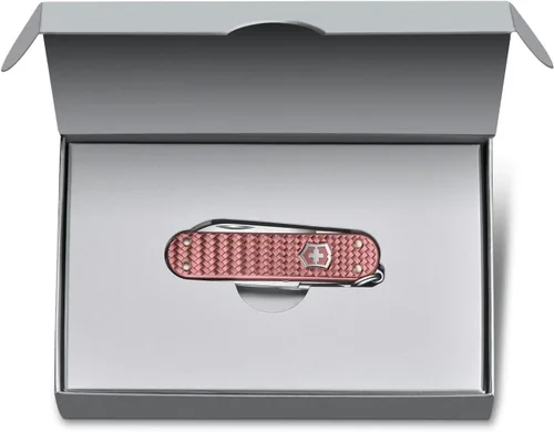 Miniatura 4 de Victorinox Classic SD Precious Alox - Navaja suiza, compacta de 5 funciones, fabricada en Suiza, con cuchillo de bolsillo, hoja pequeña, Rosa suave.