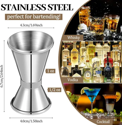 Miniatura 2 de Amyhill Jigger de barra doble de 1/2 y 1 onza de acero inoxidable para coctel, vaso de licor, suministros de camarero para bar, barman fiesta