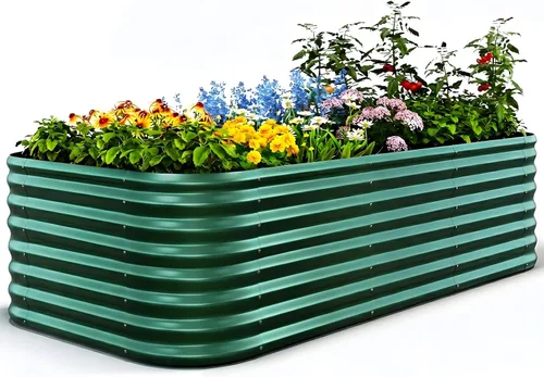 Miniatura 10 de Quictent - Juego de caja de maceta de jardín galvanizado elevada, 6x3x1 pies Caja de maceta de metal ovalada para verduras, Gris oscuro