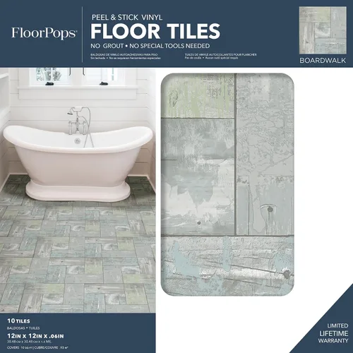 Miniatura 2 de FloorPops FP3290 Azulejos de suelo adhesivos Boardwalk, color gris
