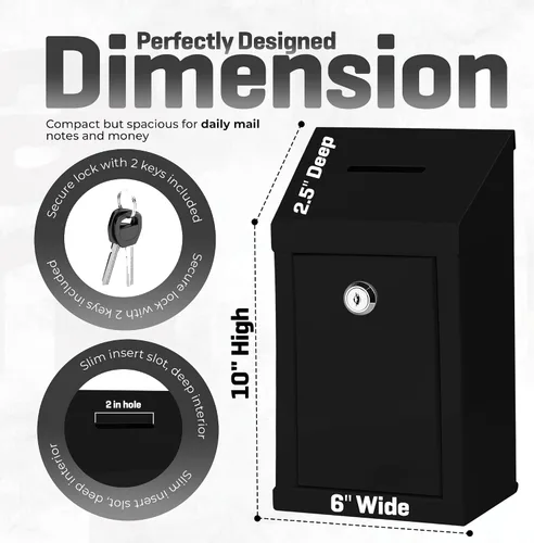 Miniatura 3 de Caja de Donación de Metal - Caja de Sugerencias con Ranura y Cerradura - Caja de Seguridad para Dinero - Caja de Depósito Segura - Caja