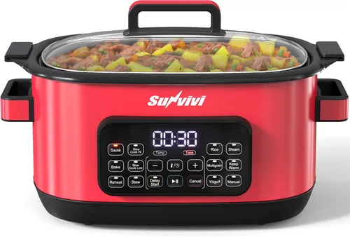 Miniatura 10 de Sunvivi Horno Asador de Cocción Lenta Multi 12 en 1, 6.5QT Plateado Digital Programable con Rejilla, Recipiente Antiadherente Grande Extraíble, Tapa
