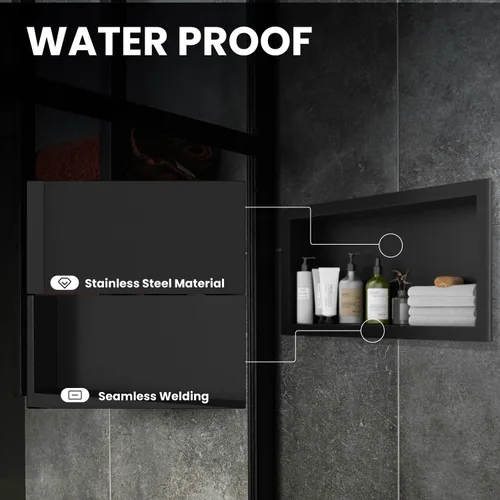 Miniatura 4 de Nicho de ducha de acero inoxidable de 12 x 24 pulgadas, estantes individuales impermeables, organizador de baño sin azulejos, estante de pared