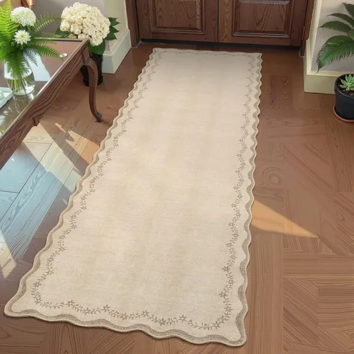 Miniatura 42 de GarveeHome Alfombra de entrada festoneada, 2 x 3, color azul sólido, lavable, alfombra floral para entrada interior, alfombra floral antideslizante