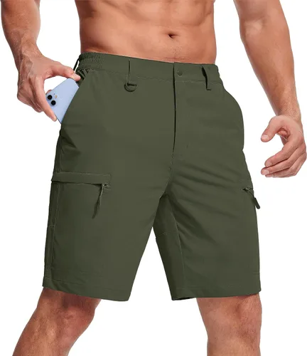 MAGCOMSEN Pantalones cortos de senderismo para hombre, 5 bolsillos, resistentes al agua, antidesgarros, secado rápido, para exteriores, pantalones