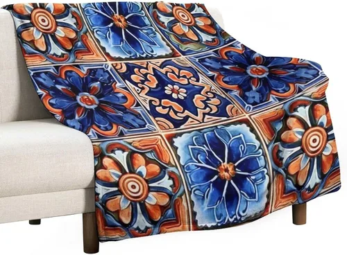 Miniatura 9 de Manta bohemia mexicana retro a rayas multicolor, manta bohemia étnica cálida de 30 x 40 pulgadas, suave manta de felpa mullida y acogedora manta