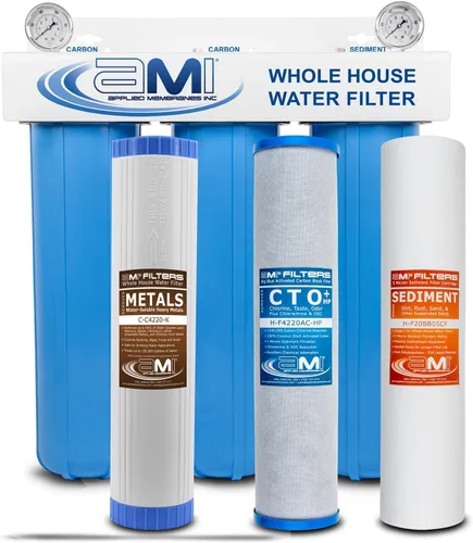 Miniatura 10 de Applied Membranes Inc. Sistema de filtro de agua de 3 etapas para toda la casa con filtros de sedimentos y bloques de carbono de 20 pulgadas