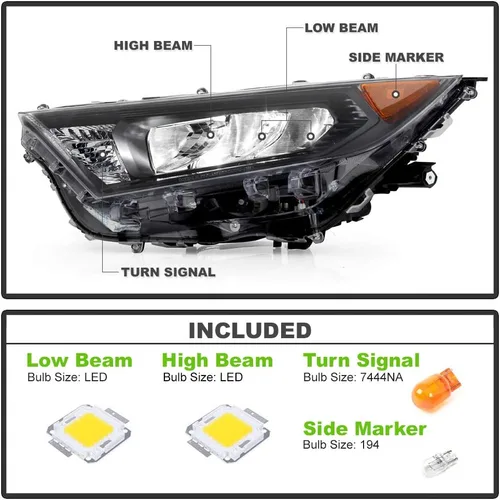 Miniatura 2 de ACANII - Para [estilo sin proyector] 2019-2021 Toyota RAV4 bisel negro LED faros delanteros montaje izquierda + derecha par