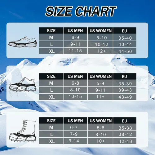 Miniatura 5 de Crampones - Tacos de hielo, tracción para zapatos y botas, 19 tachuelas antideslizantes de acero inoxidable, tacos de nieve seguros para senderismo