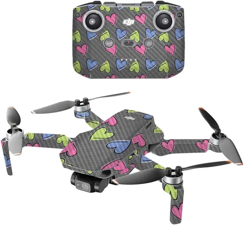 Miniatura 6 de Mighty Skins Fibra de carbono compatible con el dron portátil DJI Mini 2, salpicaduras de neón, acabado de fibra de carbono texturizado protector