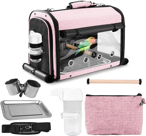 Miniatura 3 de Bolsa porta pájaros con jaula de viaje y soporte, mochila ligera para loros, bolsa de viaje portátil para pájaros, jaula de viaje transparente
