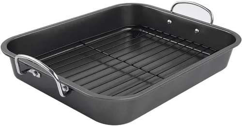 Miniatura 4 de kitCom Bandeja antiadherente para asar, asador con rejilla - Parrilla rectangular de 16 pulgadas adecuada para pavo, pollo asado, jamón, apto