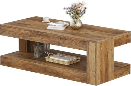 Miniatura 8 de Tribesigns Mesa de Centro para Sala de Estar, 47.24 Pulgadas Estilo Granja de 2 Niveles Mesa de Centro de Té y Cóctel con Almacenamiento, Marrón