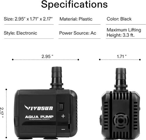 Miniatura 5 de Bomba sumergible Vivosun 3-210GPH, bomba de agua ultra silenciosa con 3.3 pies de elevación, bomba de fuente con cable de alimentación de 5 pies, 2