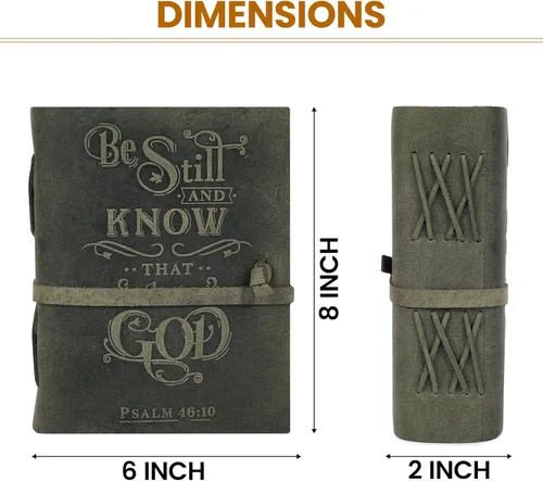 Miniatura 6 de LEATHER VILLAGE Diario de cuero vintage con Salmo 46:10, versículo de la Biblia en relieve, diario de oración cristiana para mujeres y hombres, 200