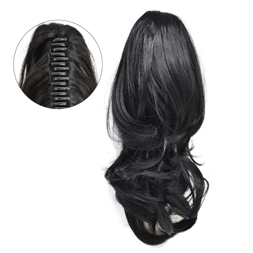 Miniatura 2 de Natural Mujeres Onduladas Chic Garra Pinza Pinza Cola de Caballo Coqueto Capa Extensión de Pelo 14" Rizado Fibra de Alta Temperatura Extensión de 1#