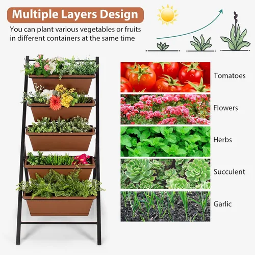 Miniatura 4 de S AFSTAR Macetero vertical de 5 niveles, cama de jardín elevada de 5 capas con 5 jardineras desmontables y marco de metal, contenedores elevados