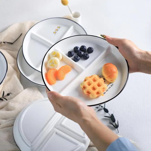 Miniatura 7 de 1 pieza Placa de porción de cerámica de dinosaurio Plato dividido para una alimentación racional, Plato de postre dividido Plato de ensalada Plato