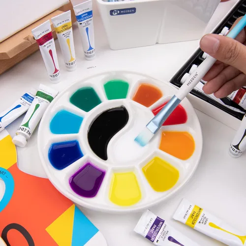 Miniatura 6 de MEEDEN Paleta de pintura de acuarela de porcelana redonda de 12 pozos para acuarela gouache pintura al óleo acrílica, 7 pulgadas